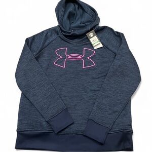 Under Armour ColdGear Fleece Hoodie Women L Navy Pink Logo Loose NWT